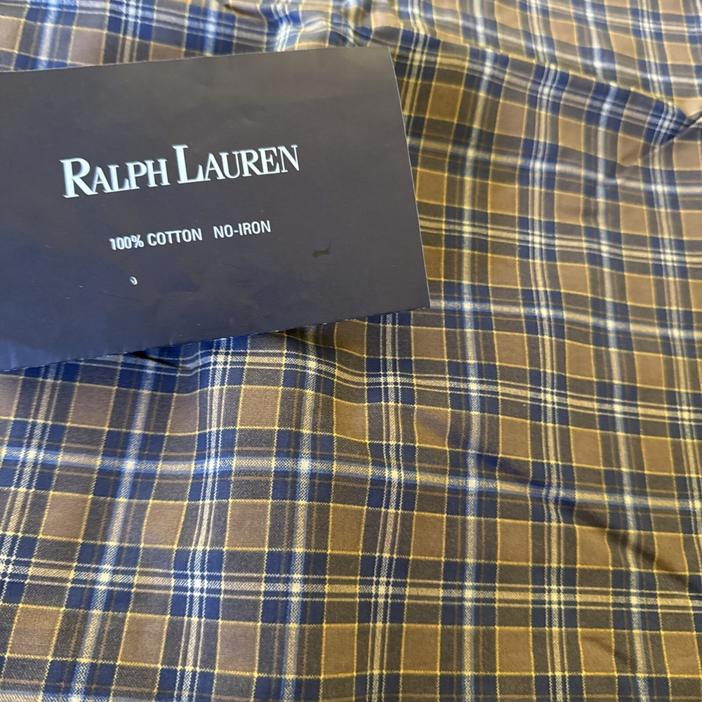Ralph Lauren Studio Large Check Brown Navy European Pillow Shams Rare New